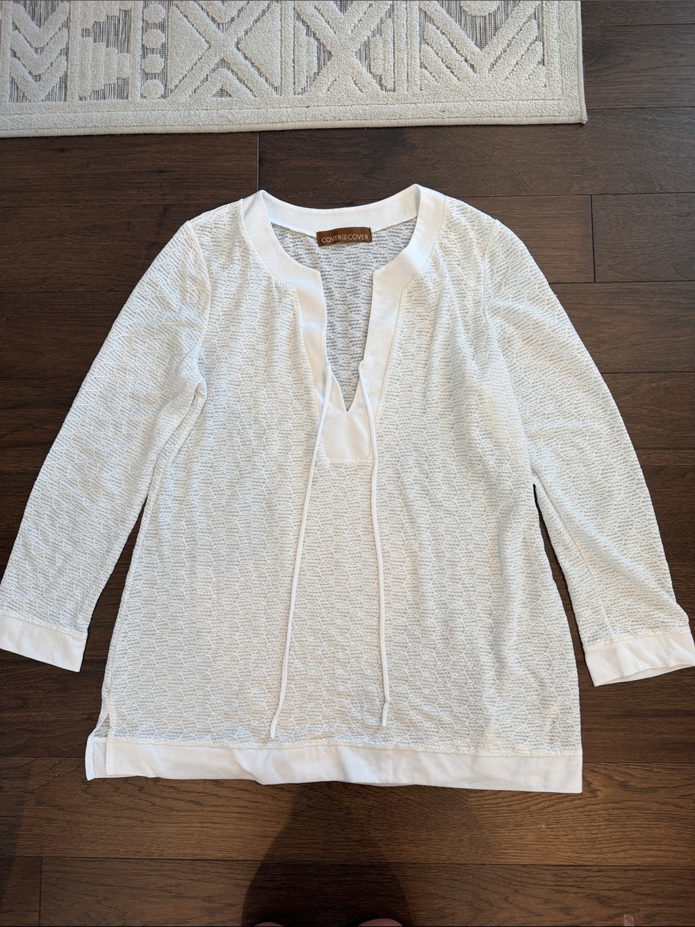 Cover 2 Cover White Sheer Long Sleeve Beach/Pool Covet Up Size XL - C15-040